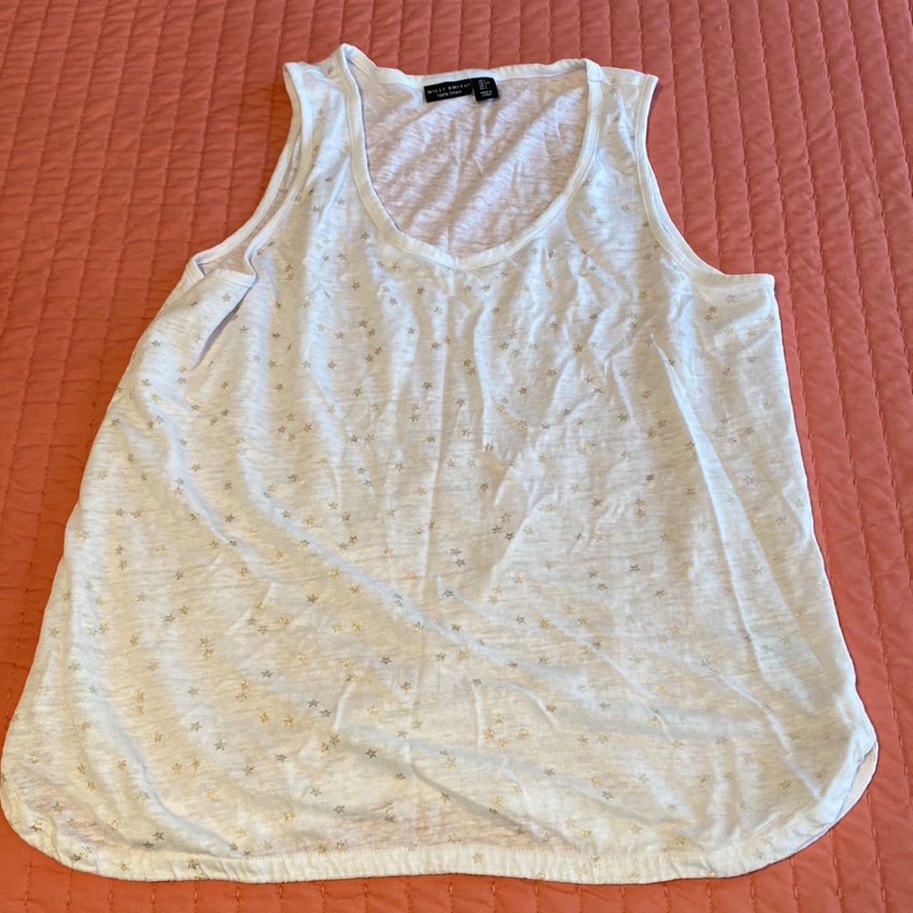 Willi Smith, linen tank. White with shimmery star detail. Size L